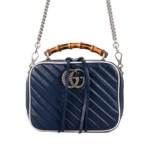 Gucci Bamboo Top Handle Blue GG Quilted Shoulder Bag