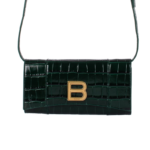 Balenciaga Hourglass Green Croc Leather Wallet on Chain