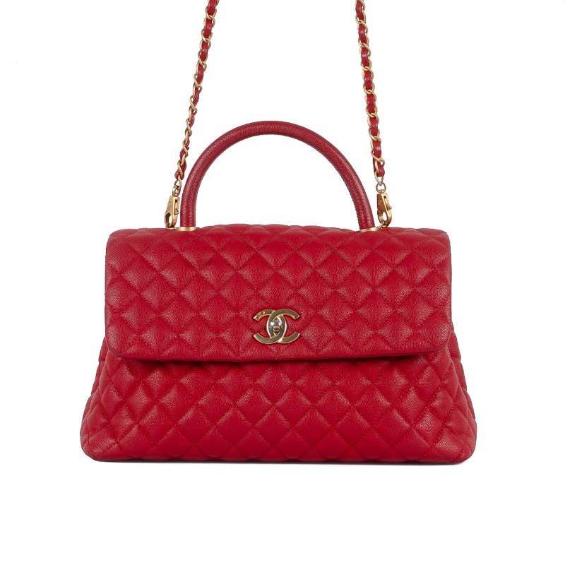 00038 Chanel Coco Medium Red Caviar Top Handle Bag - Image 1