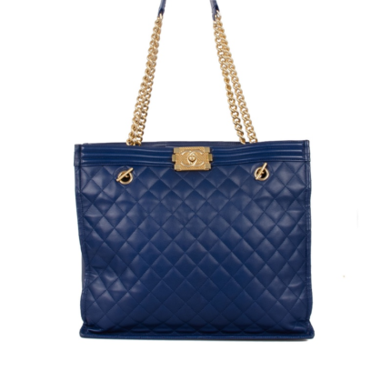 Chanel Boy Large Blue Shopping Tote Bag