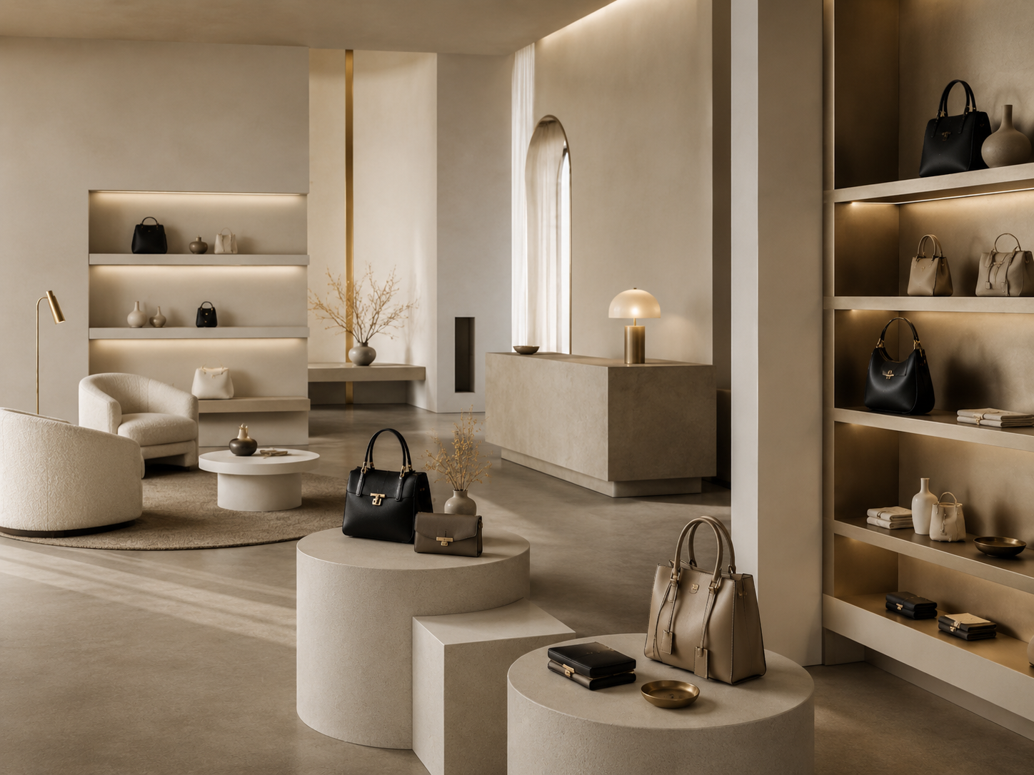 A calm and refined luxury showroom interior